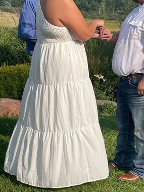 White Tiered Maxi Dress - Sleeveless Smocked Bodice